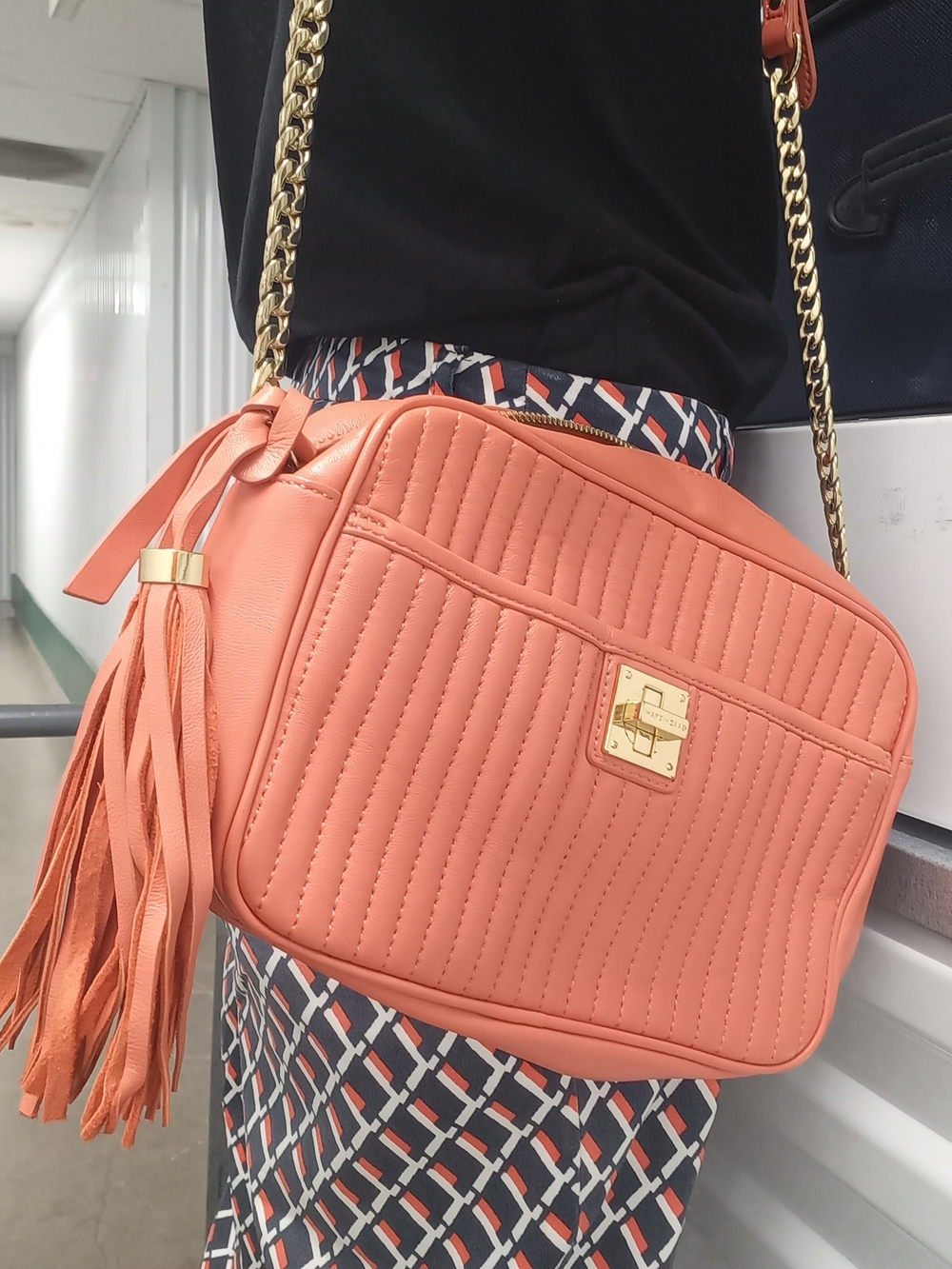 Isaac Mizrahi Quilted Leather Orange Crossbody Purse